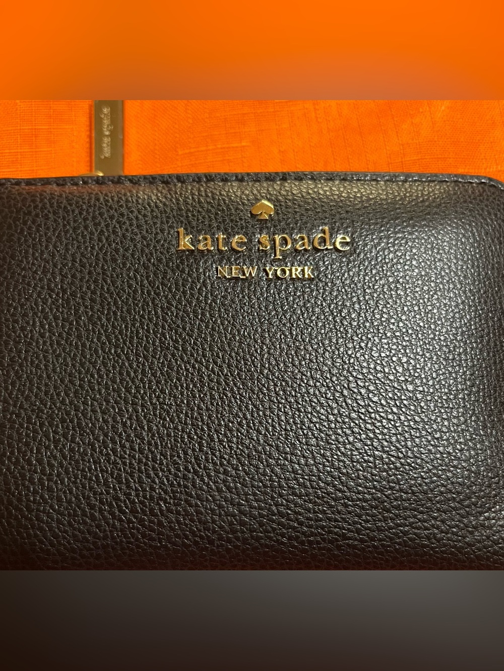 kate spade black pebbled leather zip wallet with gold logo